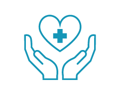 Icon zwei Hände mit einem Herz mit einem medizinischem Plus in der Mitte